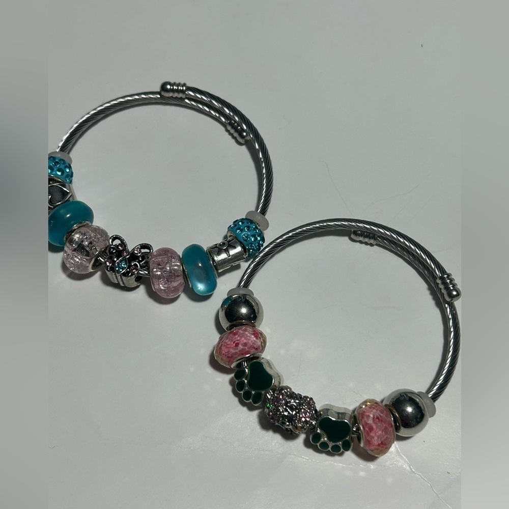 Chic Silver and Pink Beaded Bracelet set